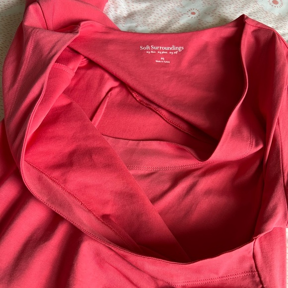 Soft Surroundings Coral Pink Surplice Faux Wrap 3/4 Sleeve Dress Petite Small - Picture 14 of 14